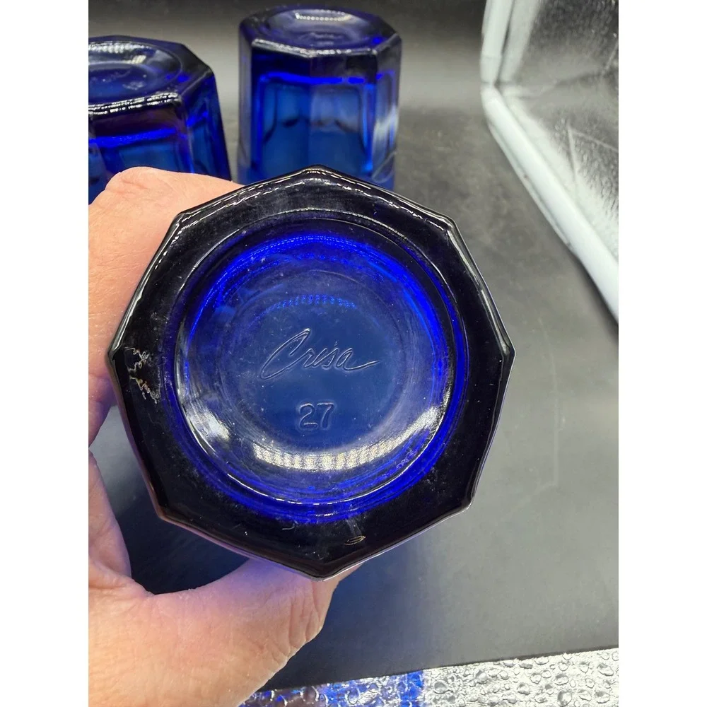 Crisa Cobalt Blue Glass Tumblers Set of 5 Paneled Drinking Glasses 6oz